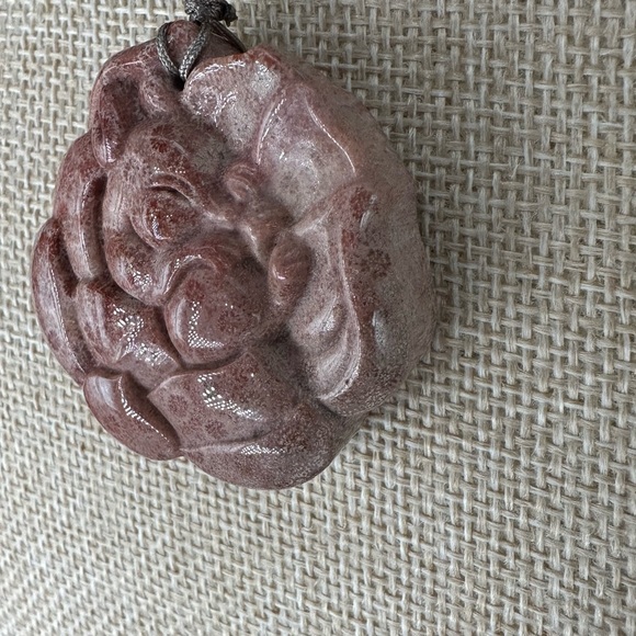 Pink Coral Fossil Sleeping Nine Tail Fox Pendant Necklace; Adjustable Rope - Picture 13 of 16